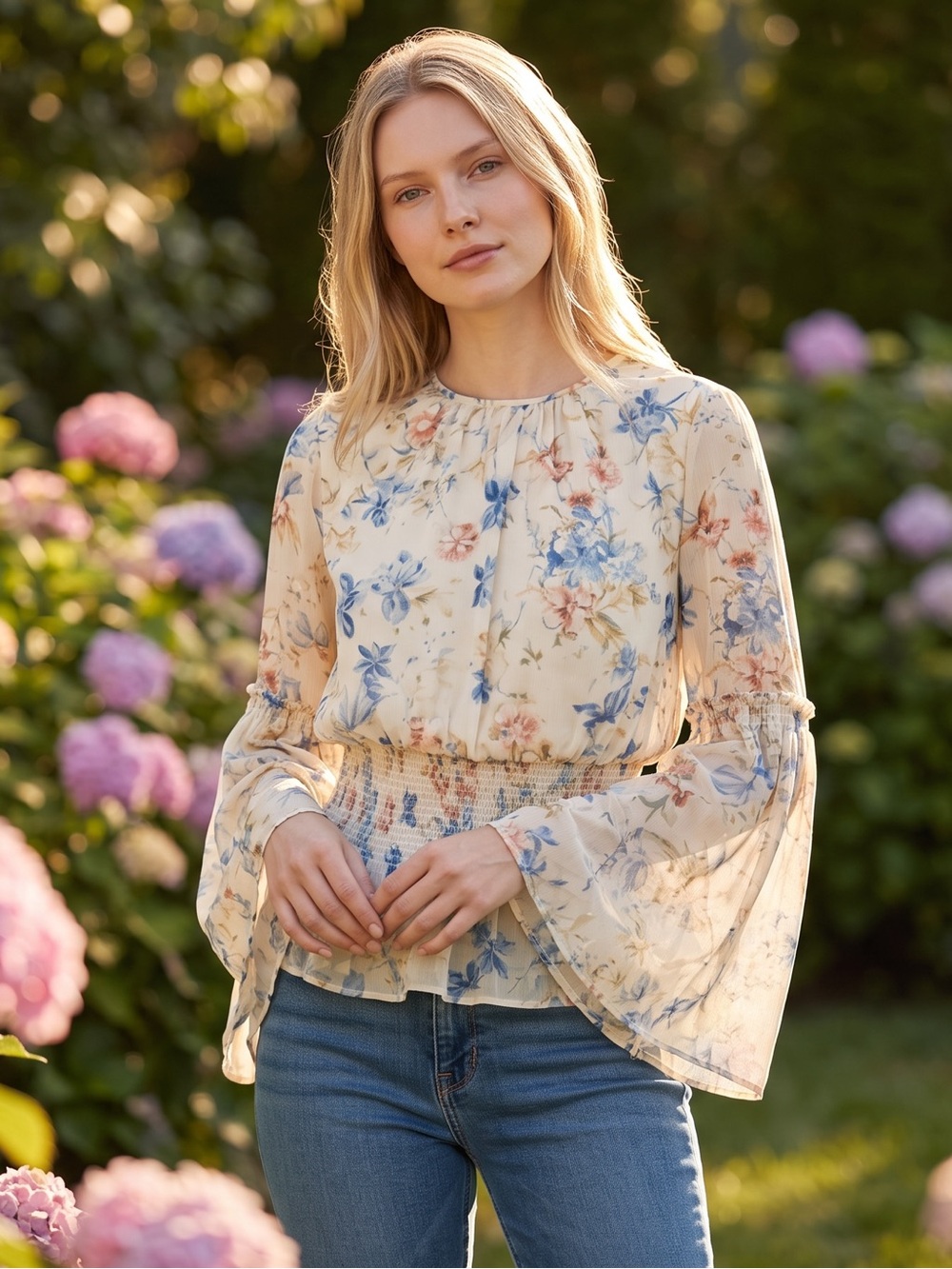 Large Tuckernuck Lily of the Valley Jennie Blouse in Snowberry Floral